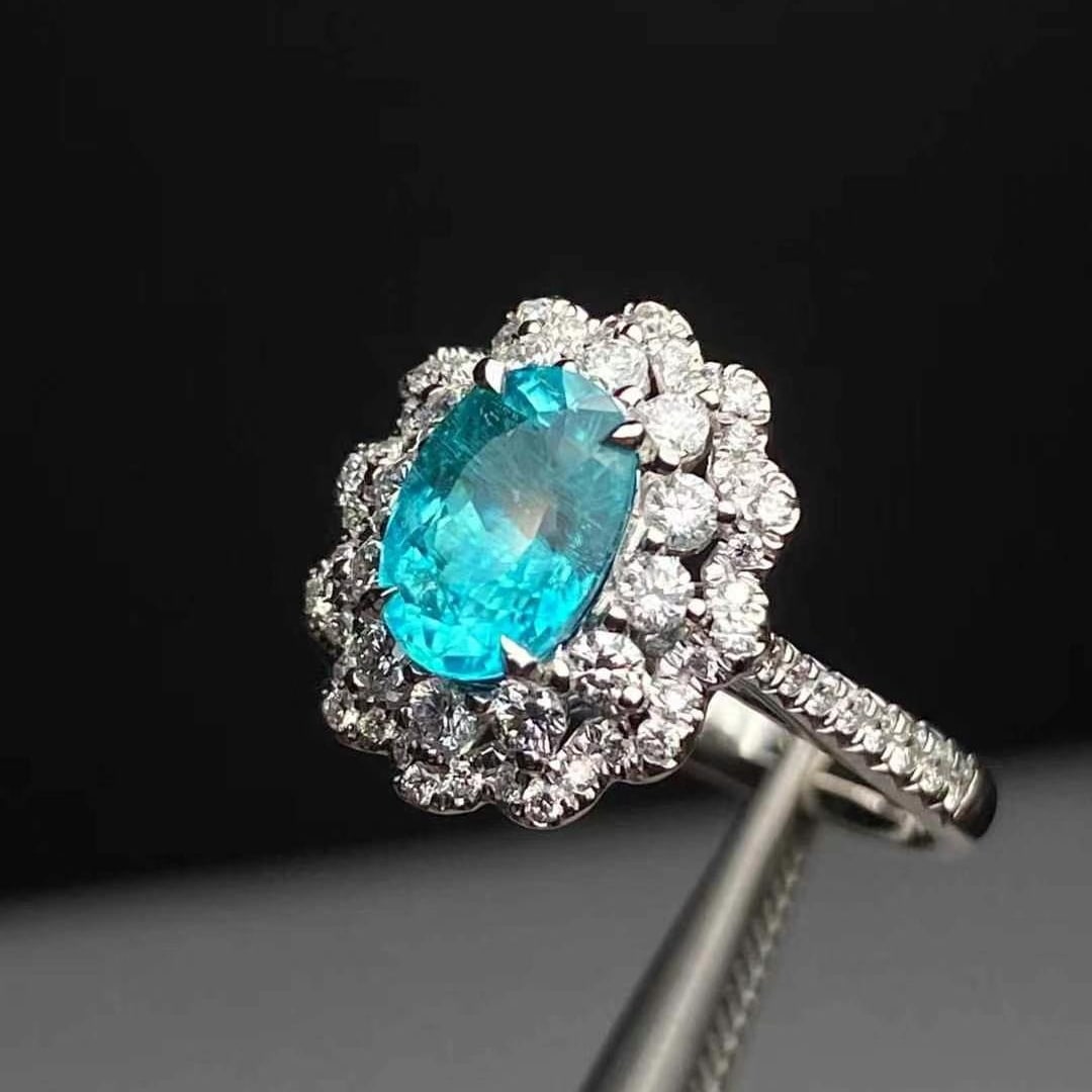 14k Gold 2.21 Ctw Natural Paraiba Tourmaline & Diamond Ring - 5