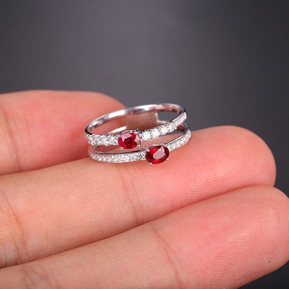 14k Gold 0.78 Ctw Natural Ruby & Diamond Ring - 5