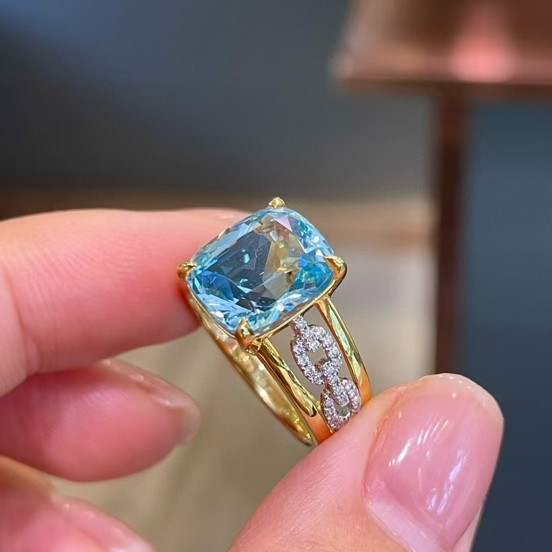 14k Gold 5.01 Ctw Natural Aquamarine & Diamond Ring - 3