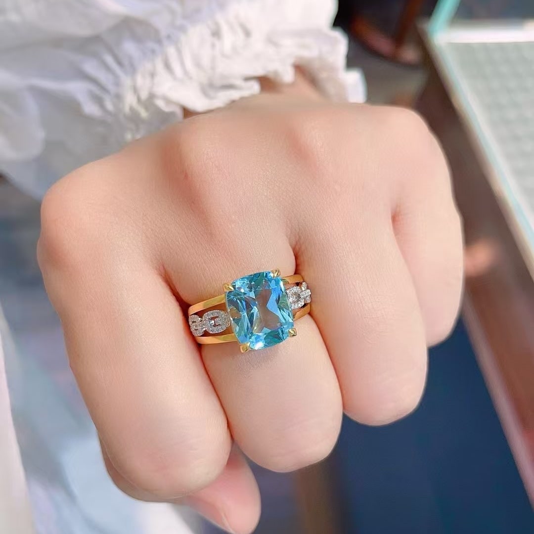 14k Gold 5.01 Ctw Natural Aquamarine & Diamond Ring - 5