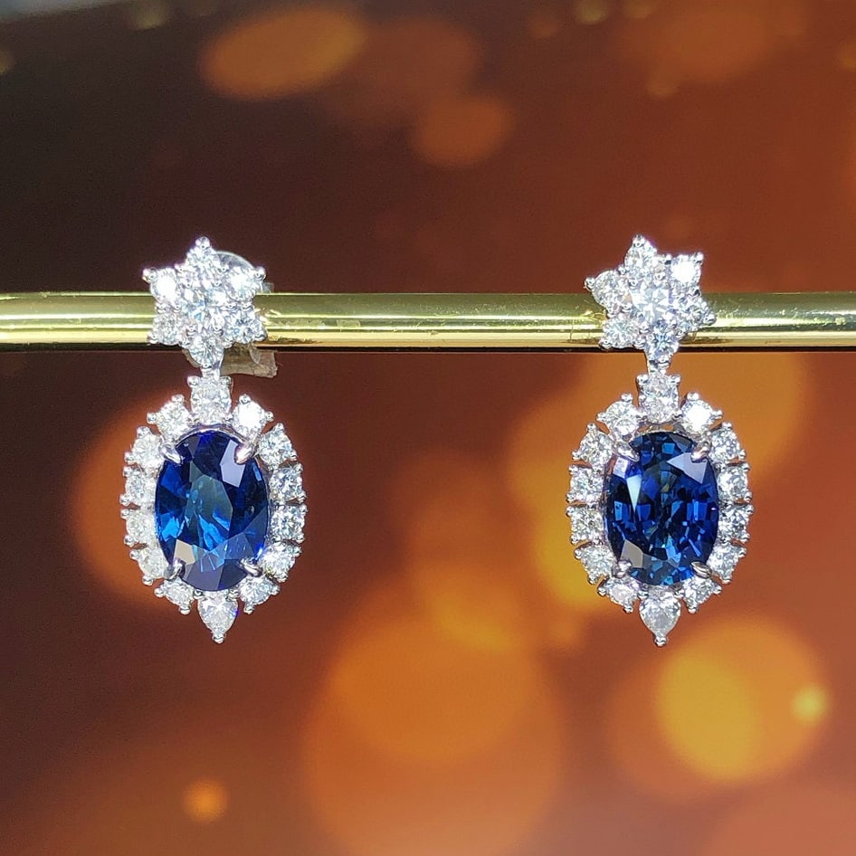 14k Gold 3.63 Ctw Natural Sapphire & Diamond Earrings - 2