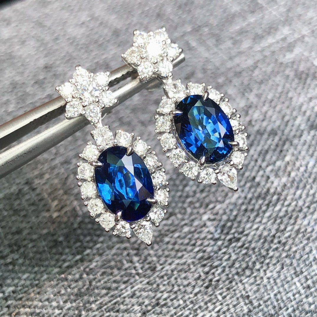 14k Gold 3.63 Ctw Natural Sapphire & Diamond Earrings - 6