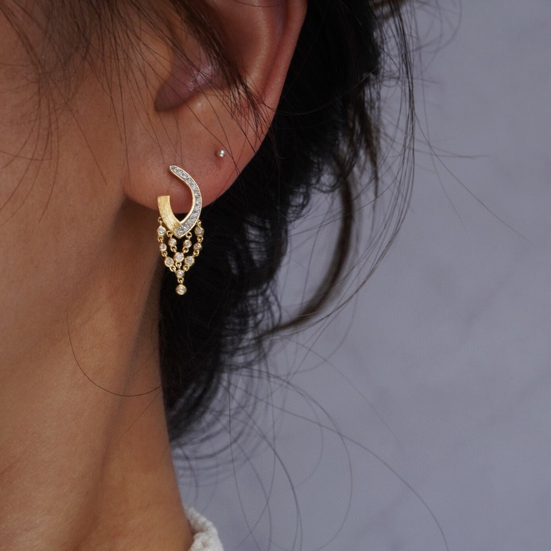 14k Gold 0.36 Ct Natural H Diamond Earrings - 5