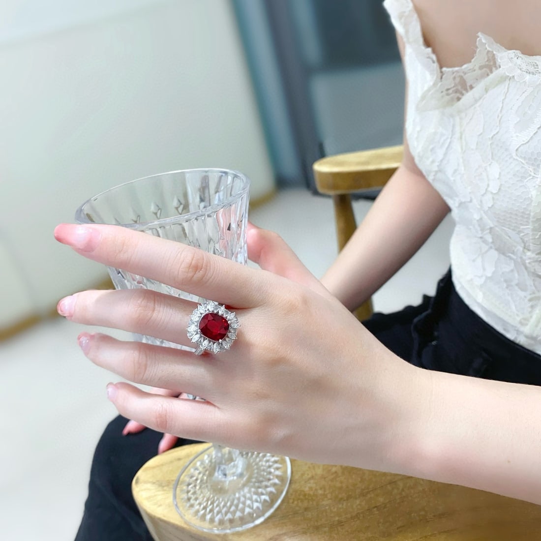 14k Gold 5.45 Ctw Vivid Red Natural Tourmaline & Diamond Ring/pendant( Without Chain ) - 2