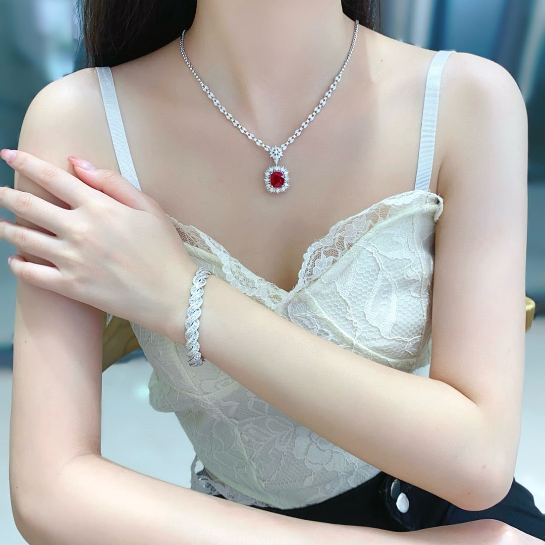 14k Gold 5.45 Ctw Vivid Red Natural Tourmaline & Diamond Ring/pendant( Without Chain ) - 3