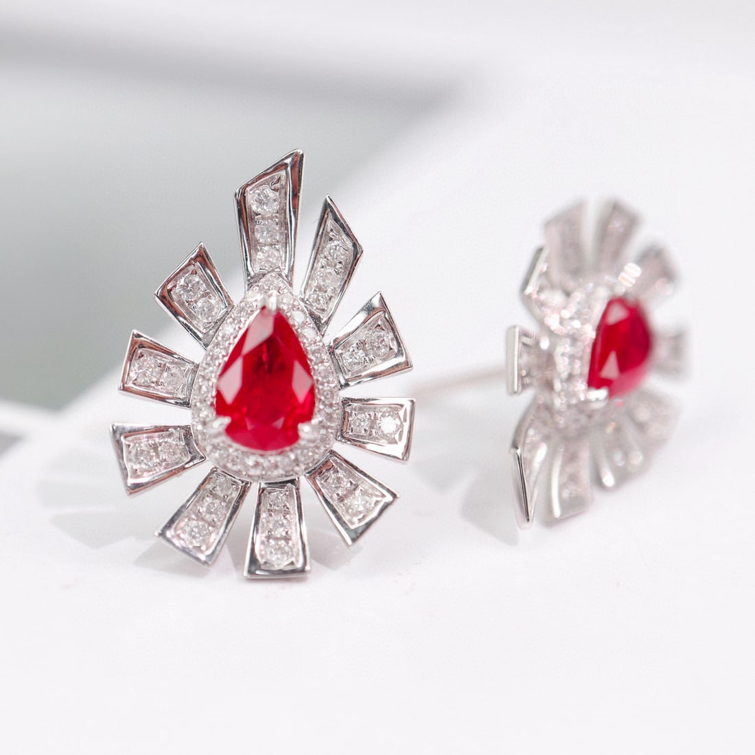 14k Gold 1.61 Ctw Natural Ruby & Diamond Earrings - 4