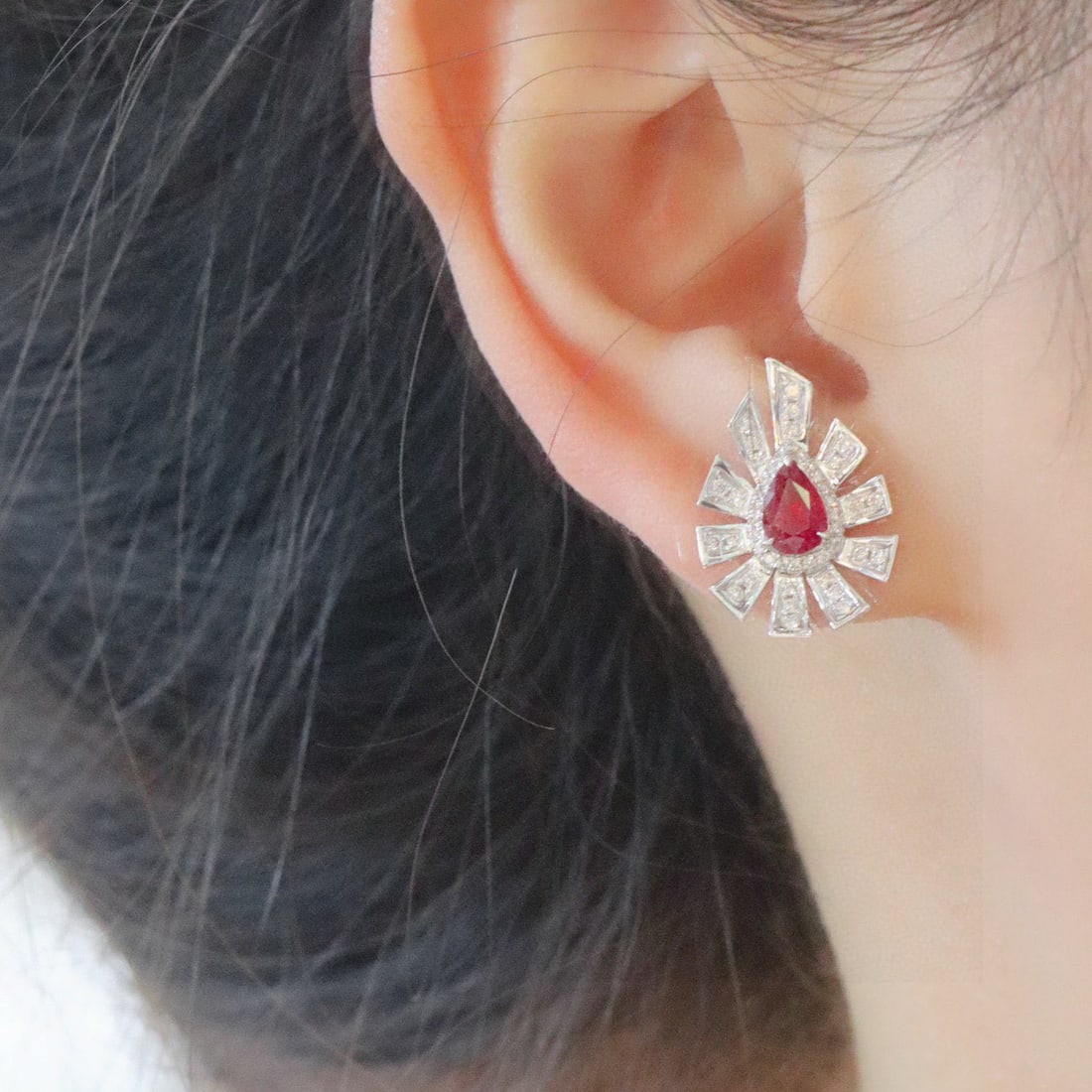 14k Gold 1.61 Ctw Natural Ruby & Diamond Earrings - 5