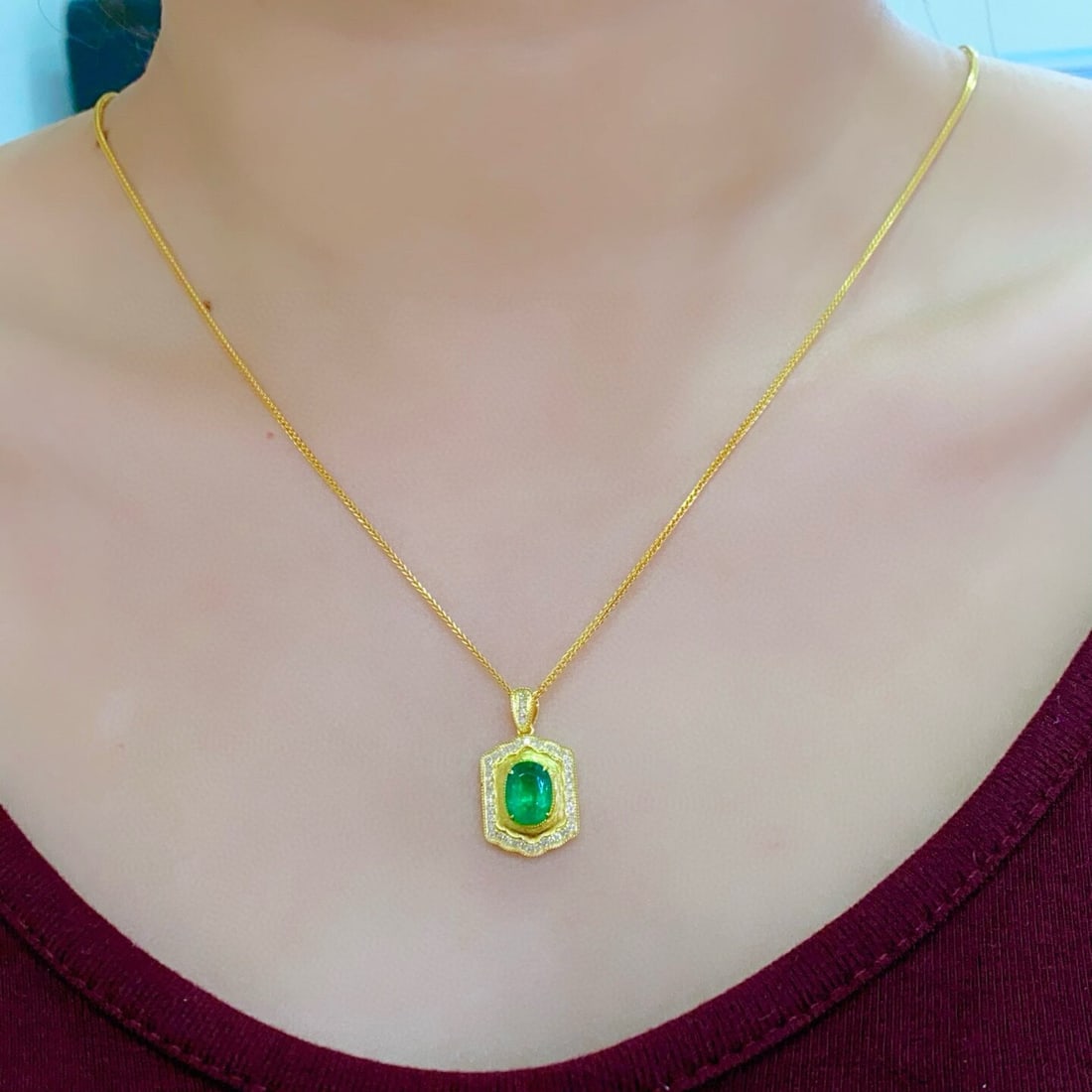 14k Gold 1.76 Ctw Vivid Green Natural Emerald & Diamond Pendant( Without Chain ) - 5
