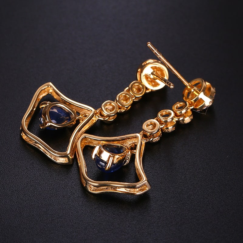 14k Gold 1.80 Ctw Natural Sapphire & Diamond Earrings - 2