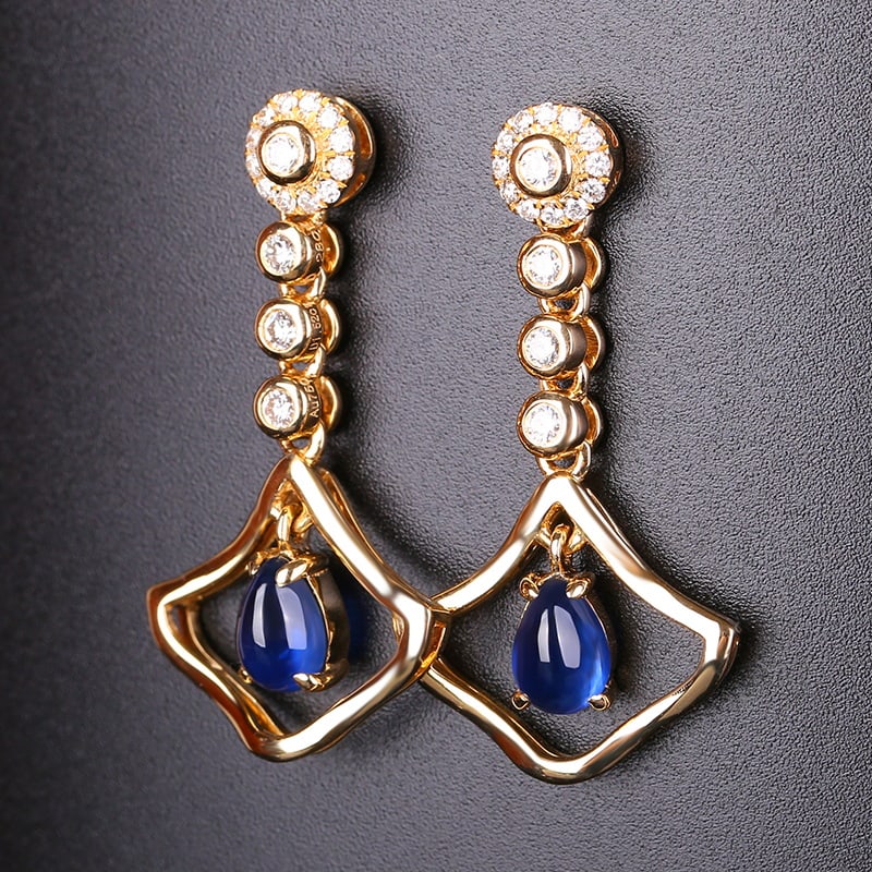14k Gold 1.80 Ctw Natural Sapphire & Diamond Earrings - 3
