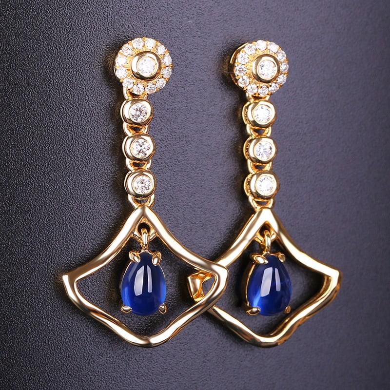 14k Gold 1.80 Ctw Natural Sapphire & Diamond Earrings - 4