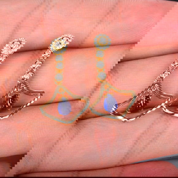 14k Gold 1.80 Ctw Natural Sapphire & Diamond Earrings - 5