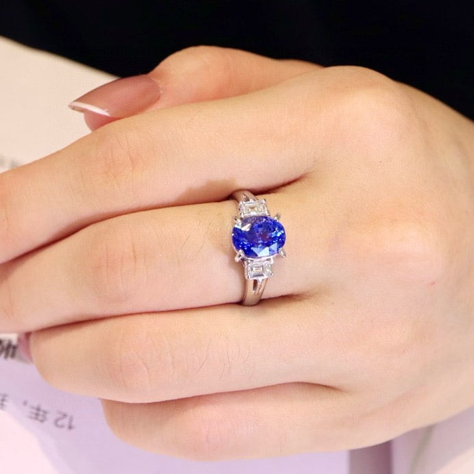 14k Gold 3.11 Ctw Natural Sapphire & Diamond Ring - 4