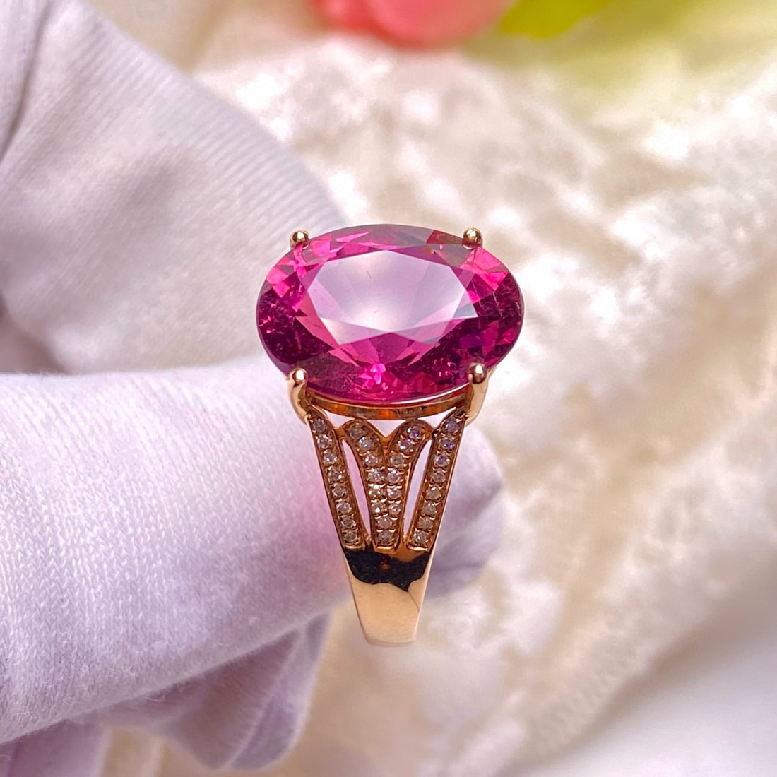 14k Gold 4.50 Ct Natural Tourmaline & Diamond Ring - 4