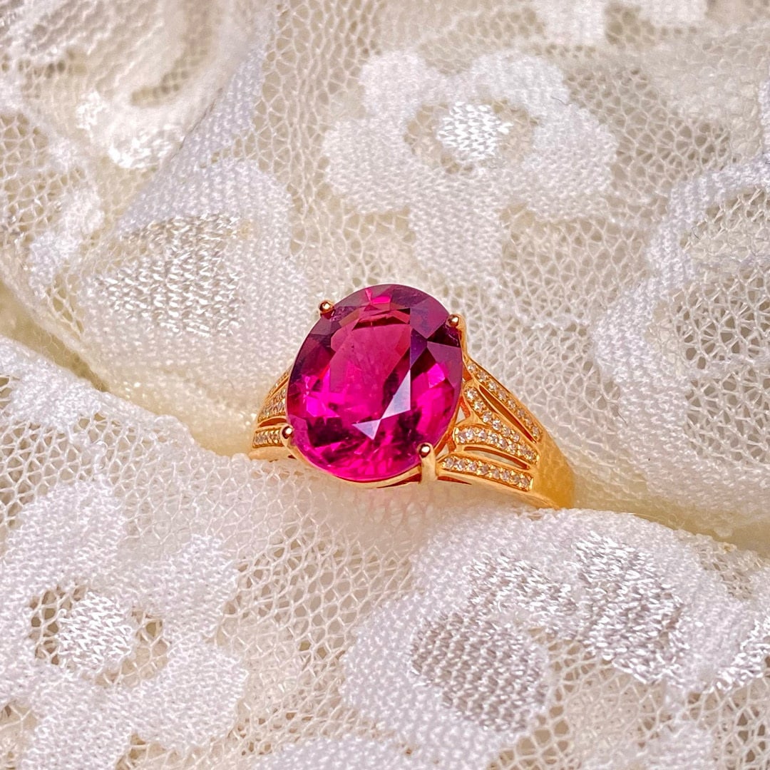 14k Gold 4.50 Ct Natural Tourmaline & Diamond Ring - 6