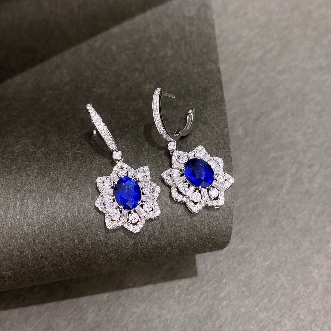 14k Gold 5.34 Ctw Natural Sapphire & Diamond Earrings - 2