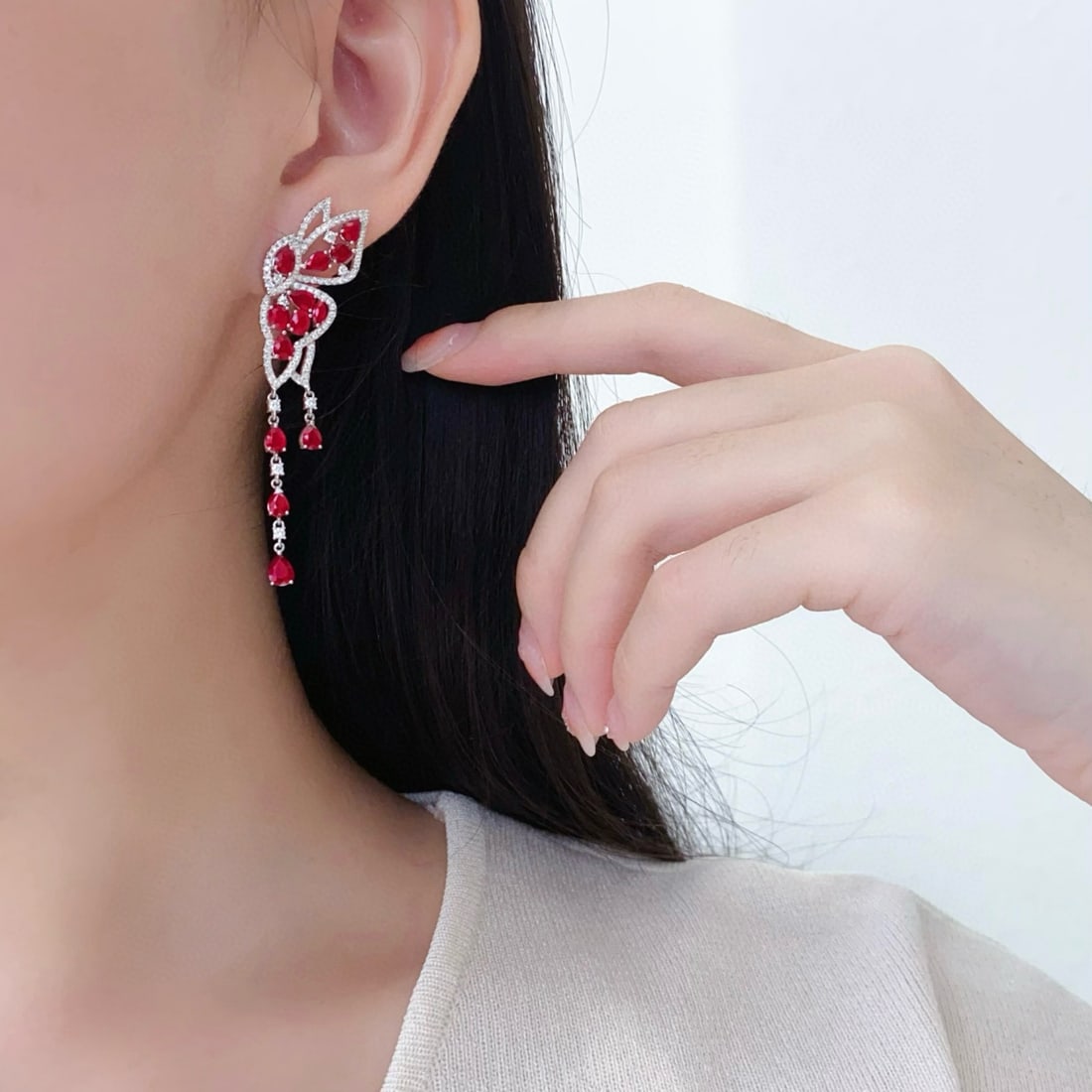 14k Gold 5.79 Ctw Natural Ruby & Diamond Earrings - 3