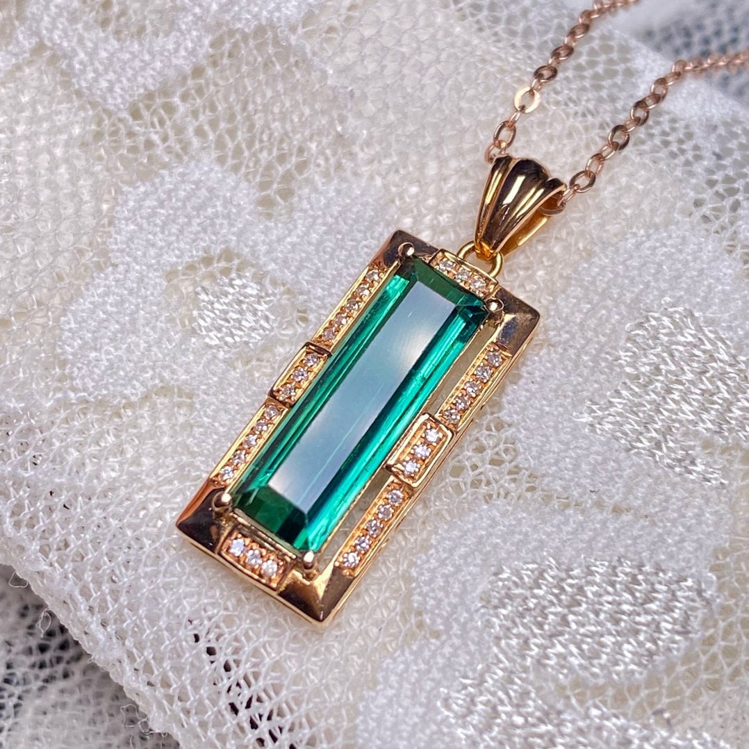 14k Gold 2.35 Ct Natural Tourmaline & Diamond Pendant( Without Chain ) - 3