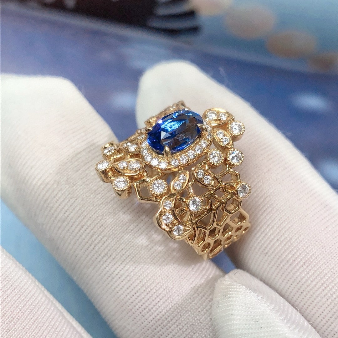 14k Gold 2.00 Ctw Natural Sapphire & Diamond Ring - 5
