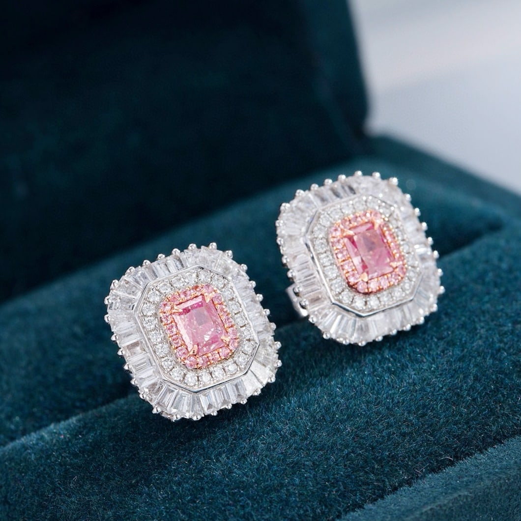 14k Gold 1.61 Ctw Natural Pink Diamond & Diamond Earrings - 2