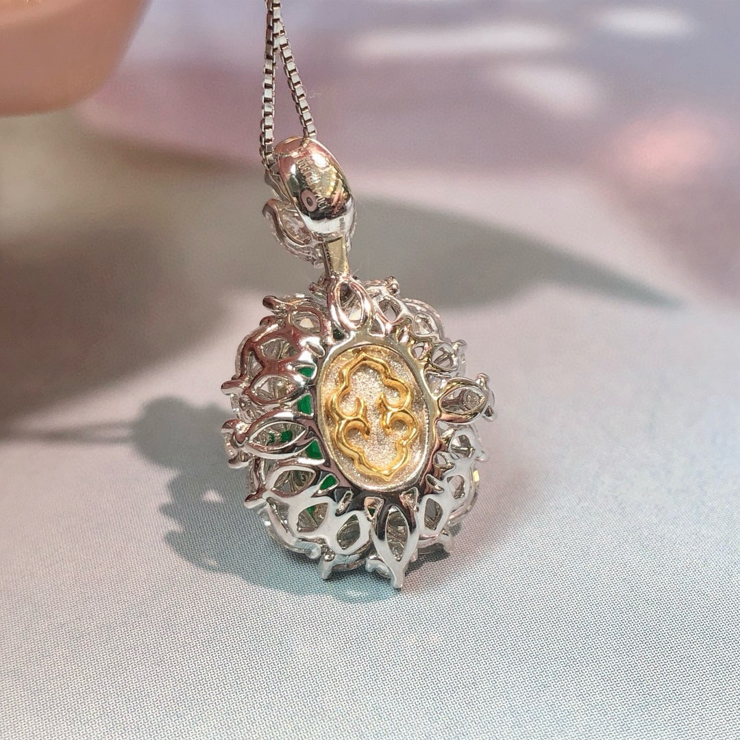 14k Gold 2.83 Ctw Vivid Green Natural Emerald & Diamond Pendant( Without Chain ) - 6