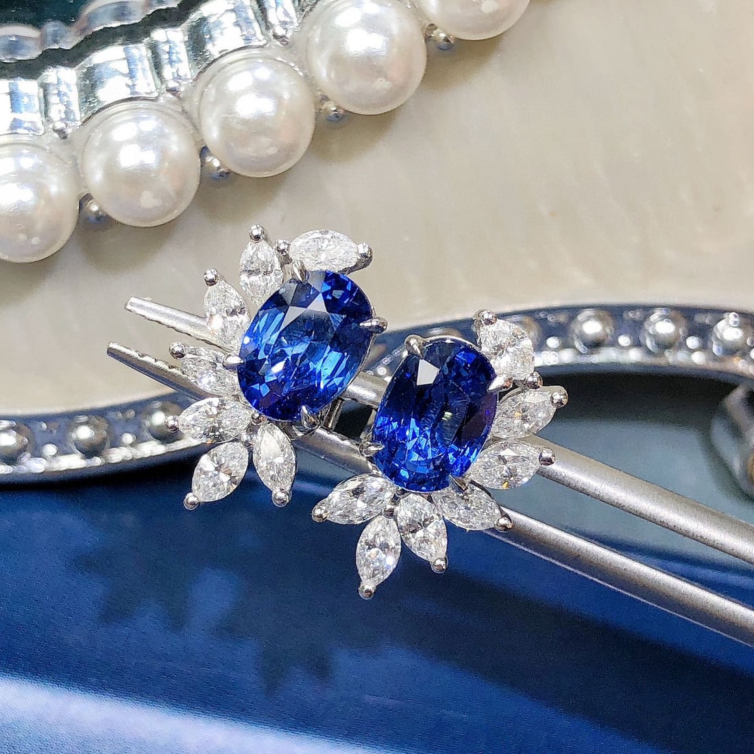 14k Gold 3.66 Ctw Natural Sapphire & Diamond Earrings - 4