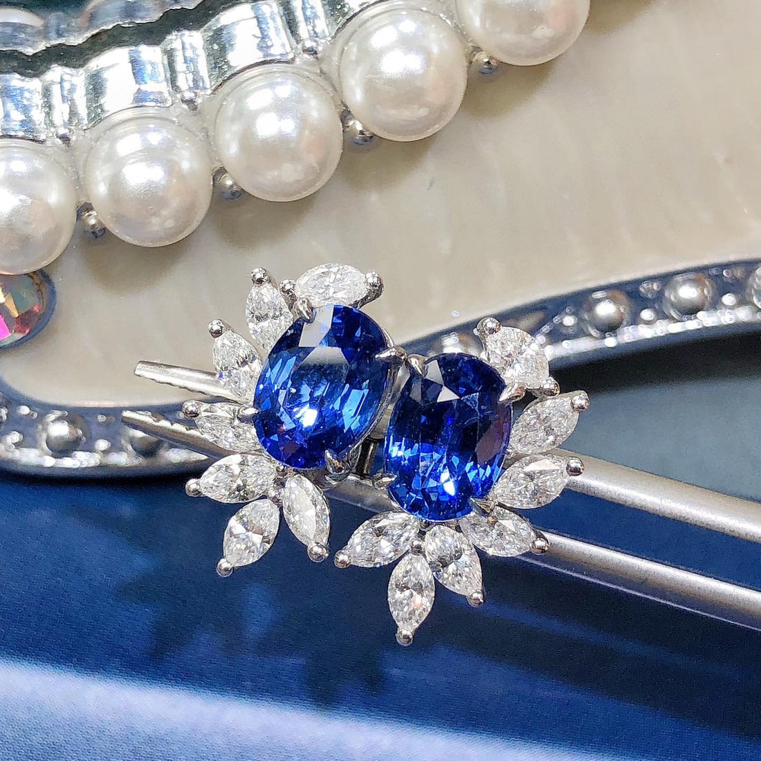 14k Gold 3.66 Ctw Natural Sapphire & Diamond Earrings - 6