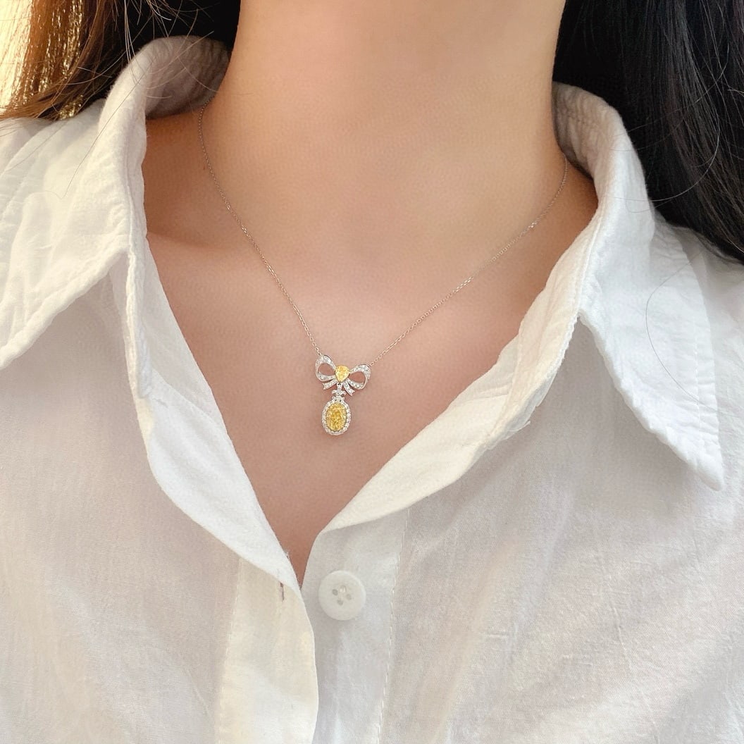 14k Gold 1.51 Ctw Natural Yellow Diamond & Diamond Necklace - 2