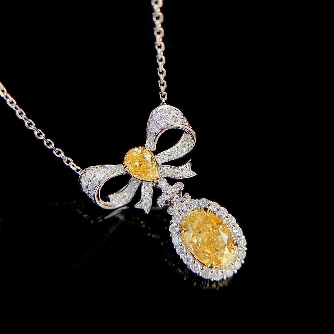 14k Gold 1.51 Ctw Natural Yellow Diamond & Diamond Necklace - 4