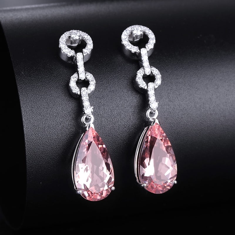 14k Gold 5.17 Ctw Natural Morganite & Diamond Earrings - 2