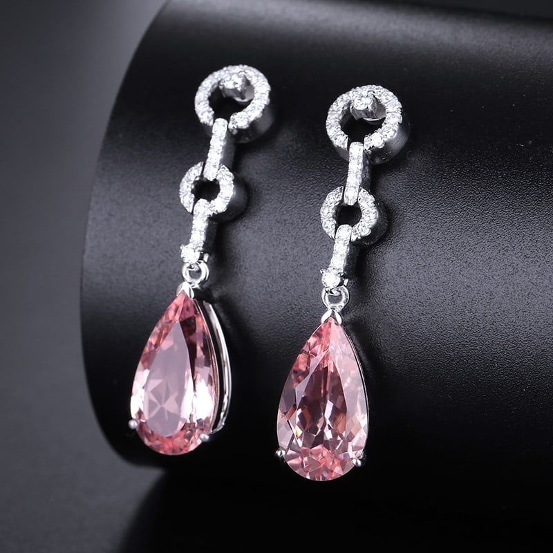 14k Gold 5.17 Ctw Natural Morganite & Diamond Earrings - 3