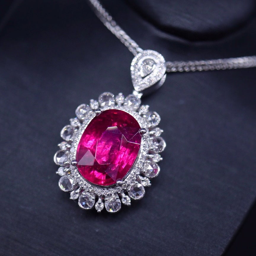 14k Gold 3.85 Ct Natural Tourmaline & Diamond Pendant( Without Chain ) - 2