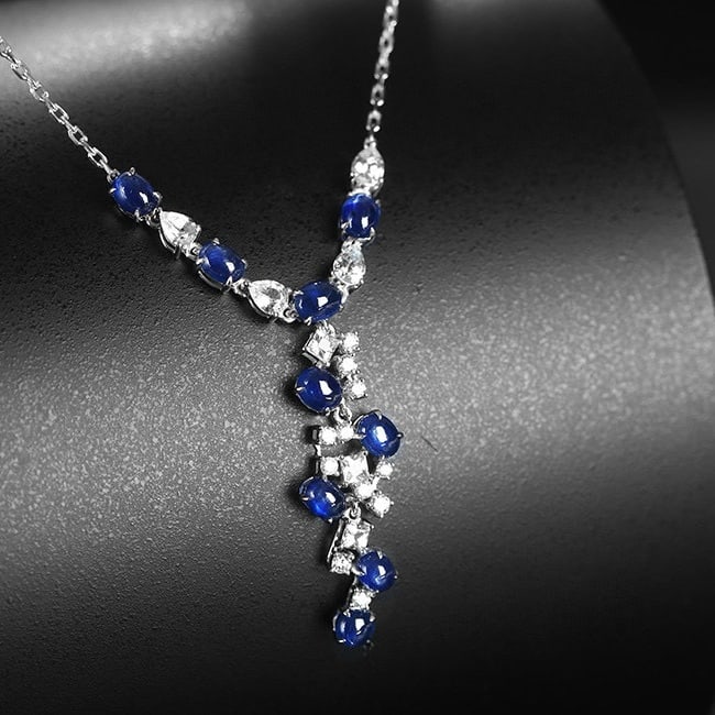 14k Gold 3.34 Ctw Natural Sapphire & Diamond Necklace - 2