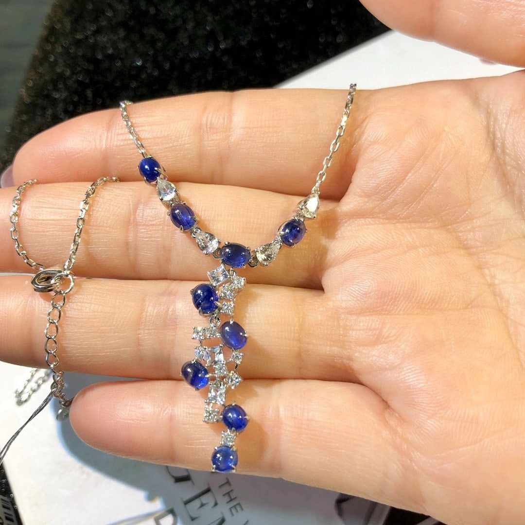 14k Gold 3.34 Ctw Natural Sapphire & Diamond Necklace - 3