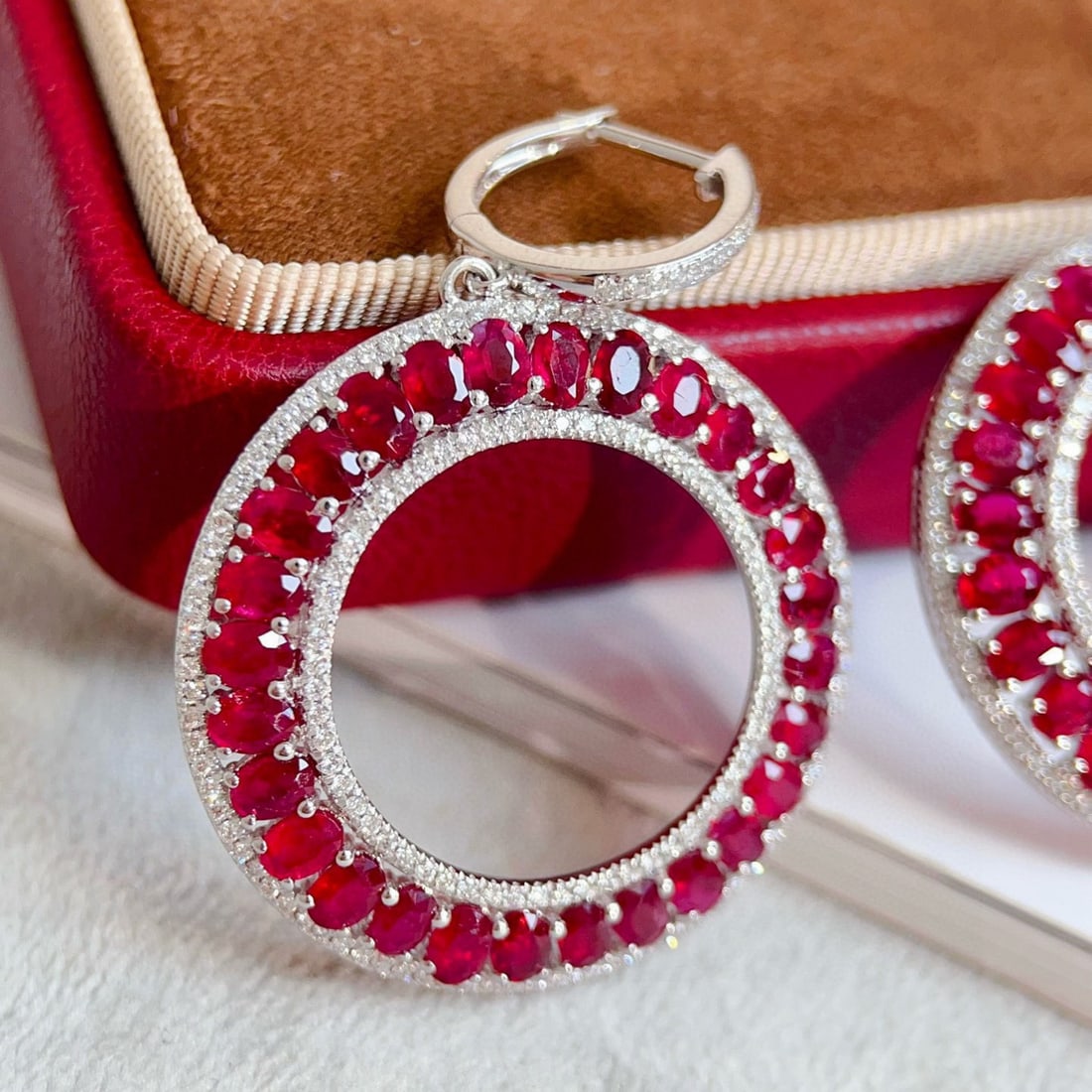 14k Gold 8.57 Ctw Natural Ruby & Diamond Earrings - 5