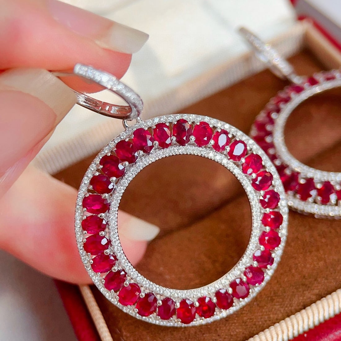 14k Gold 8.57 Ctw Natural Ruby & Diamond Earrings - 7