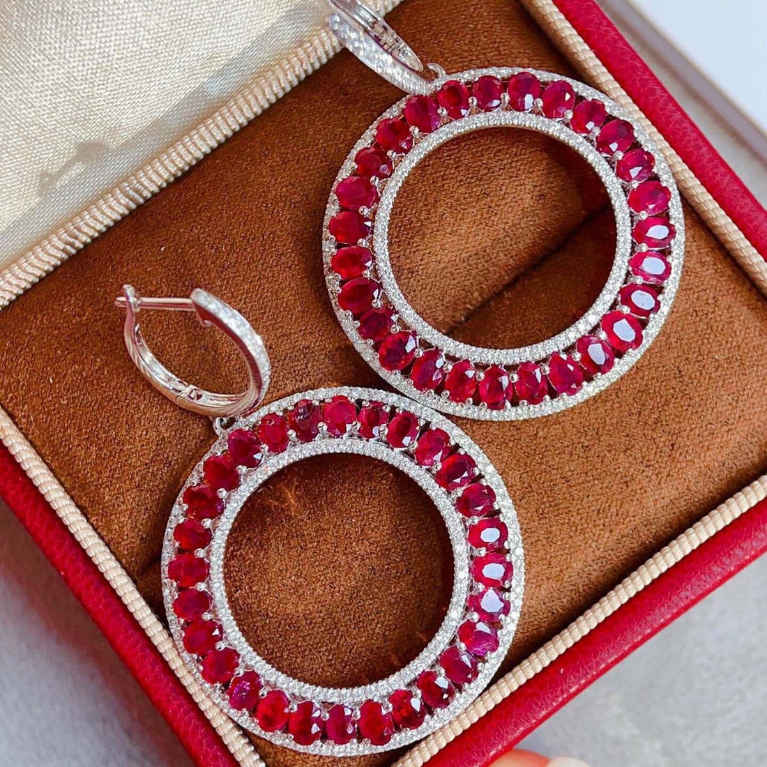 14k Gold 8.57 Ctw Natural Ruby & Diamond Earrings - 8