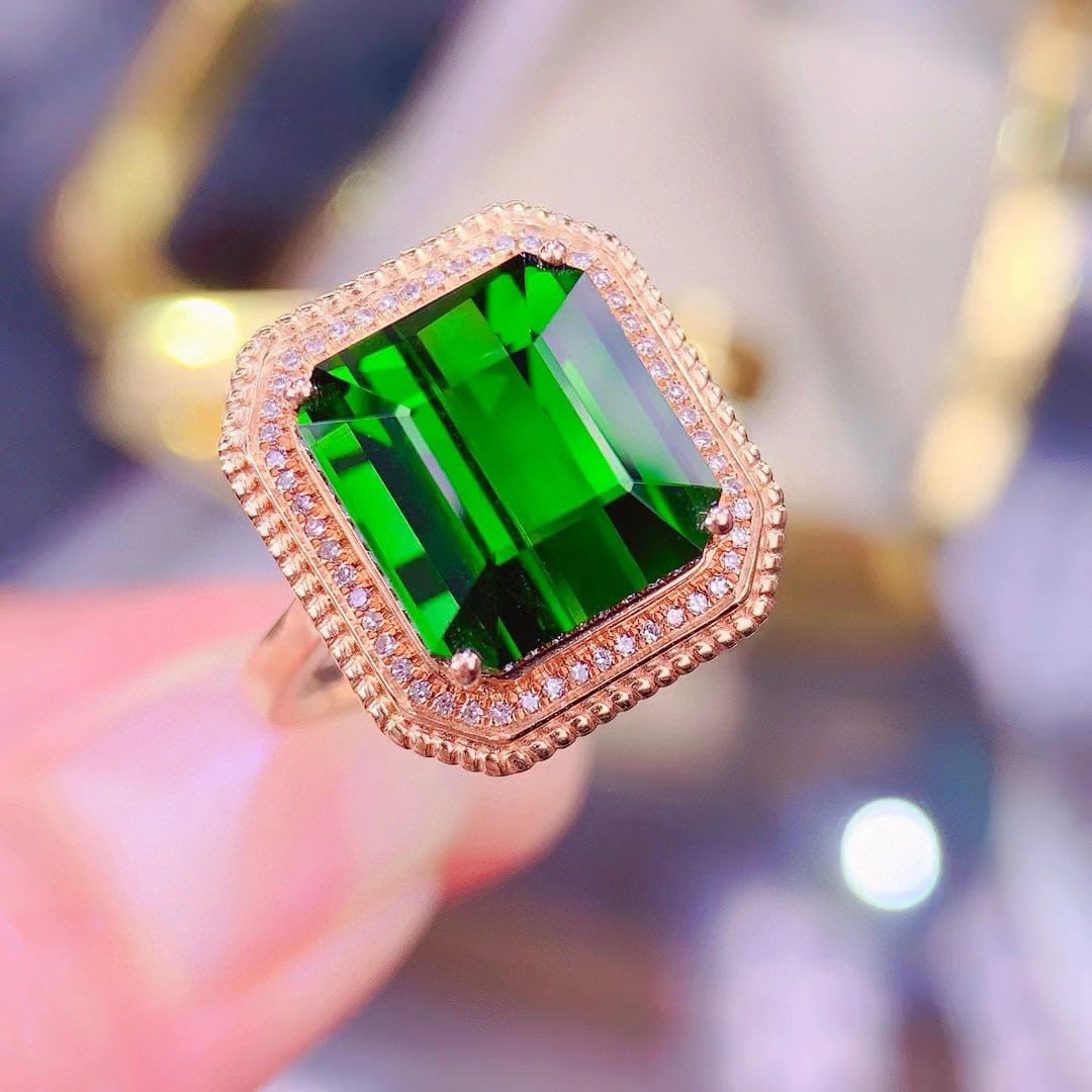 14k Gold 4.8 Ct Natural Tourmaline & Diamond Ring - 2