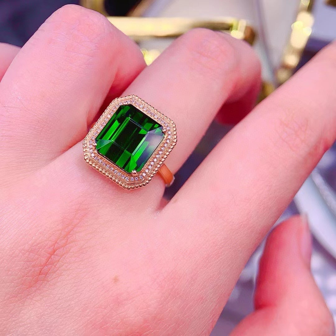 14k Gold 4.8 Ct Natural Tourmaline & Diamond Ring - 4