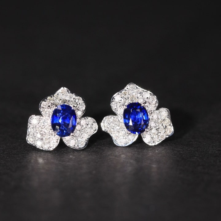 14k Gold 1.23 Ctw Vivid Blue Natural Sapphire & Diamond Earrings - 4