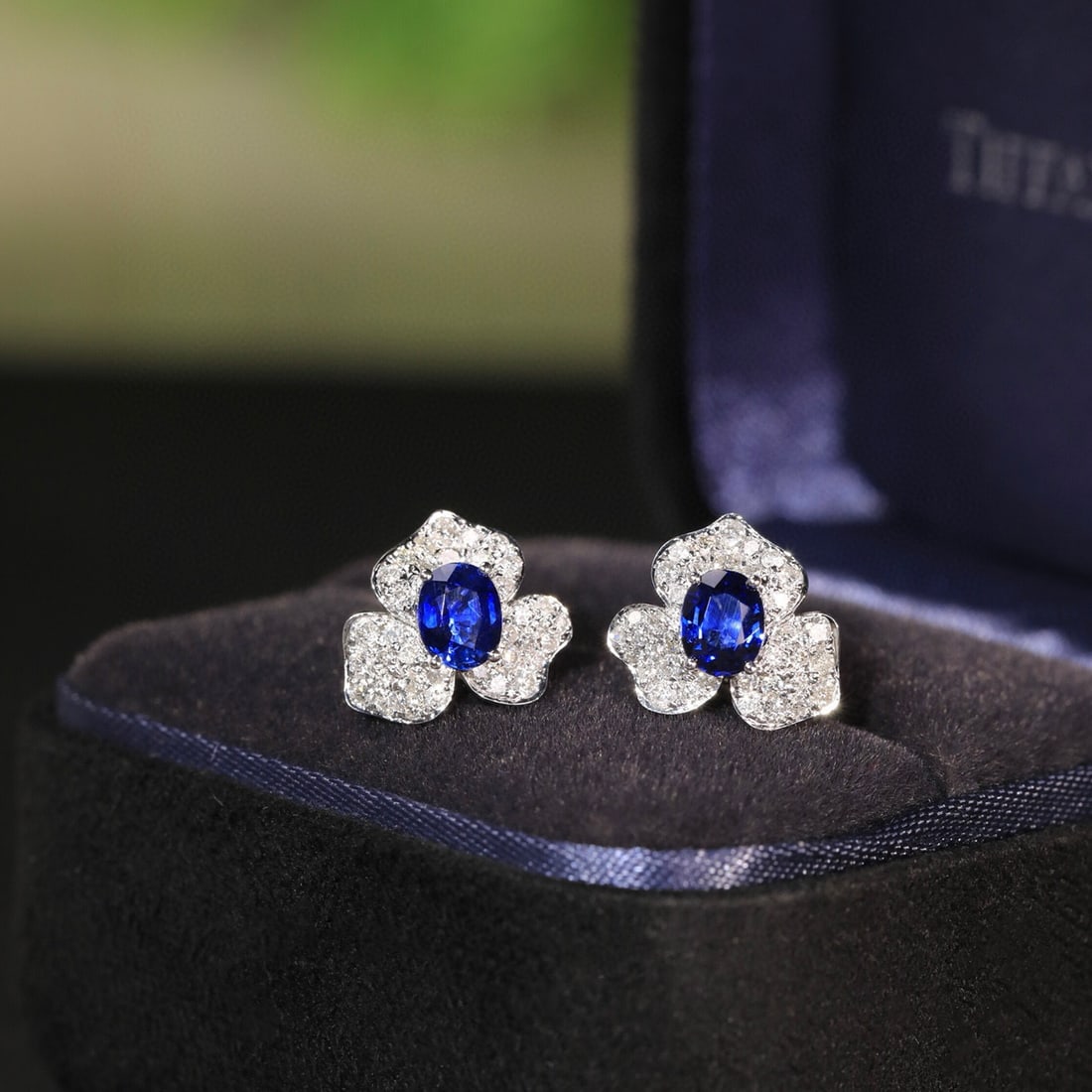 14k Gold 1.23 Ctw Vivid Blue Natural Sapphire & Diamond Earrings - 5