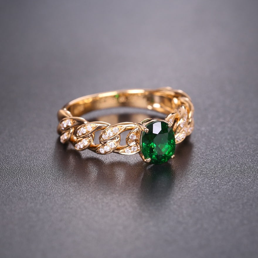 14k Gold 1.18 Ctw Vivid Green Natural Tsavorite & Diamond Ring - 2