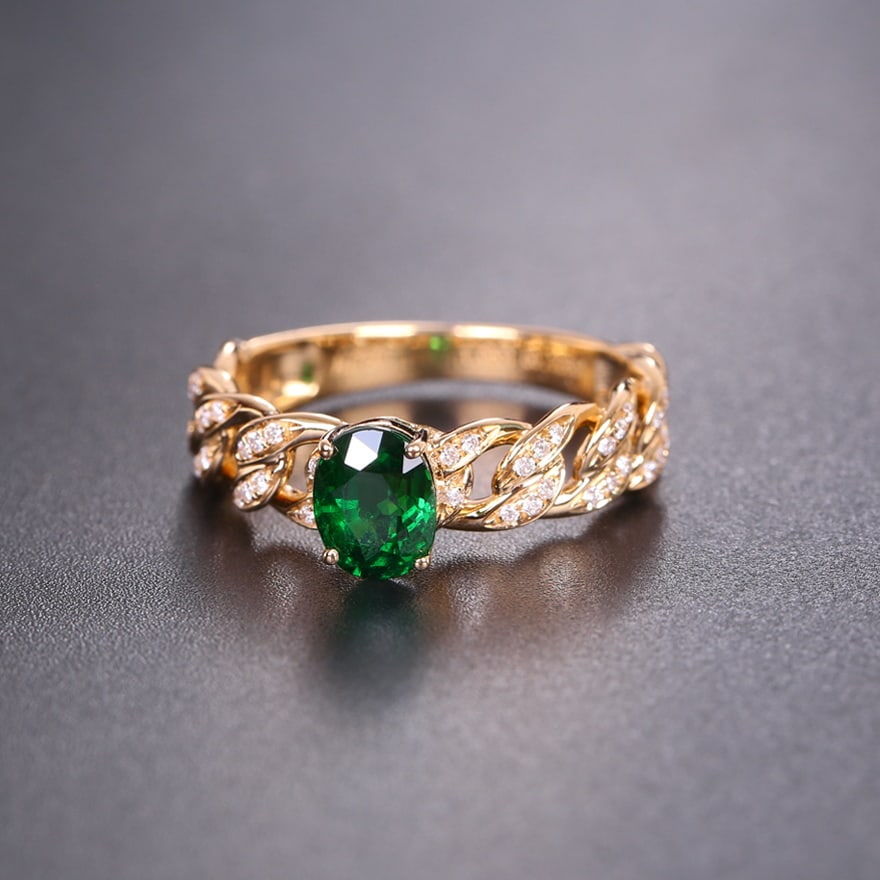 14k Gold 1.18 Ctw Vivid Green Natural Tsavorite & Diamond Ring - 3