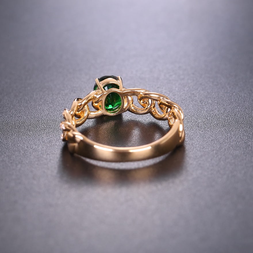 14k Gold 1.18 Ctw Vivid Green Natural Tsavorite & Diamond Ring - 5