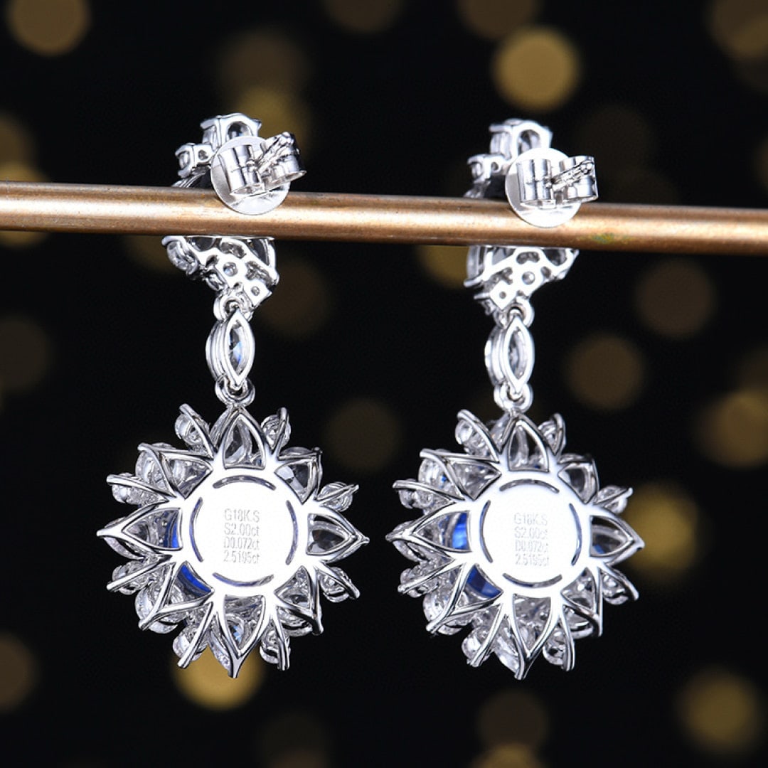 14k Gold 4.14 Ctw Natural Sapphire & Diamond Earrings - 4
