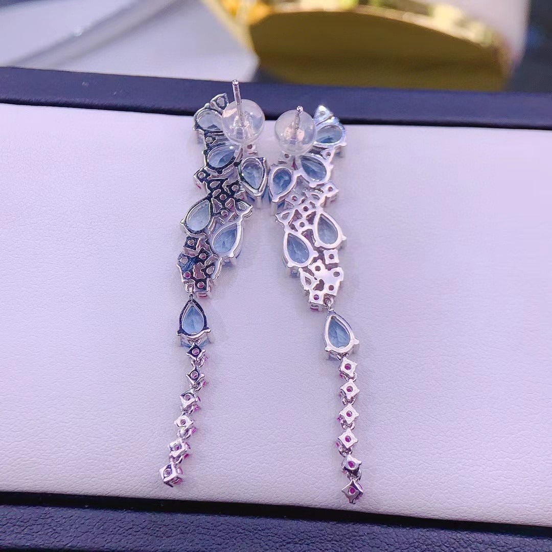 14k Gold 6.3 Ct Natural Aquamarine & Ruby Earrings - 6