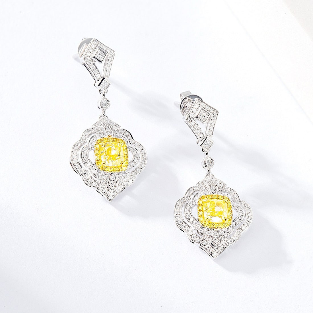 14k Gold 1.60 Ctw Natural Yellow Diamond & Diamond Earrings - 3