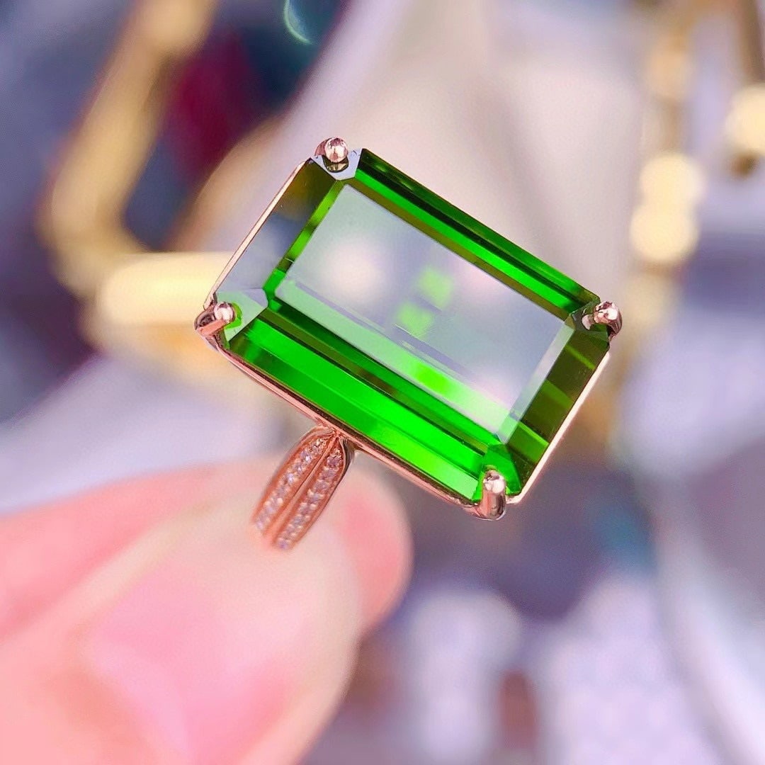 14k Gold 15.7 Ct Natural Tourmaline & Diamond Ring - 2