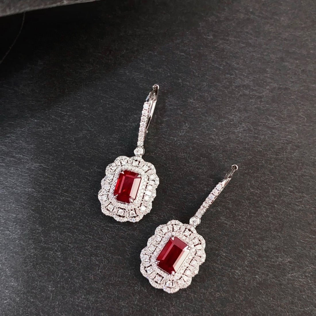 14k Gold 3.11 Ctw Natural Ruby & Diamond Earrings - 2