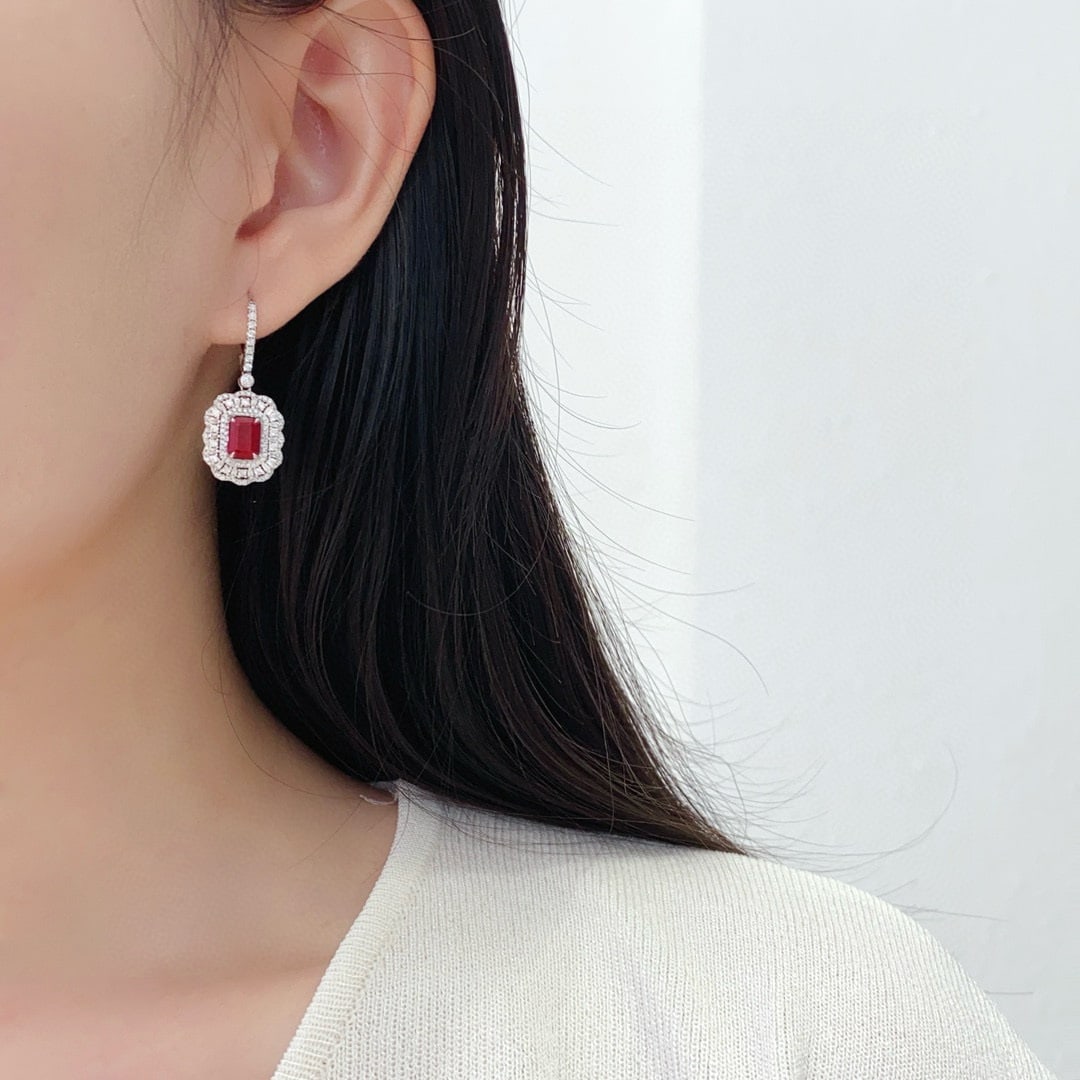 14k Gold 3.11 Ctw Natural Ruby & Diamond Earrings - 4